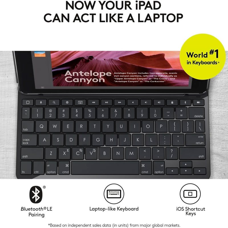 کیبورد بیسیم Logitech Slim Folio برای آیپد نسل 5 و 6 کیبورد بیسیم Logitech Slim Folio برای آیپد نسل 5 و 6